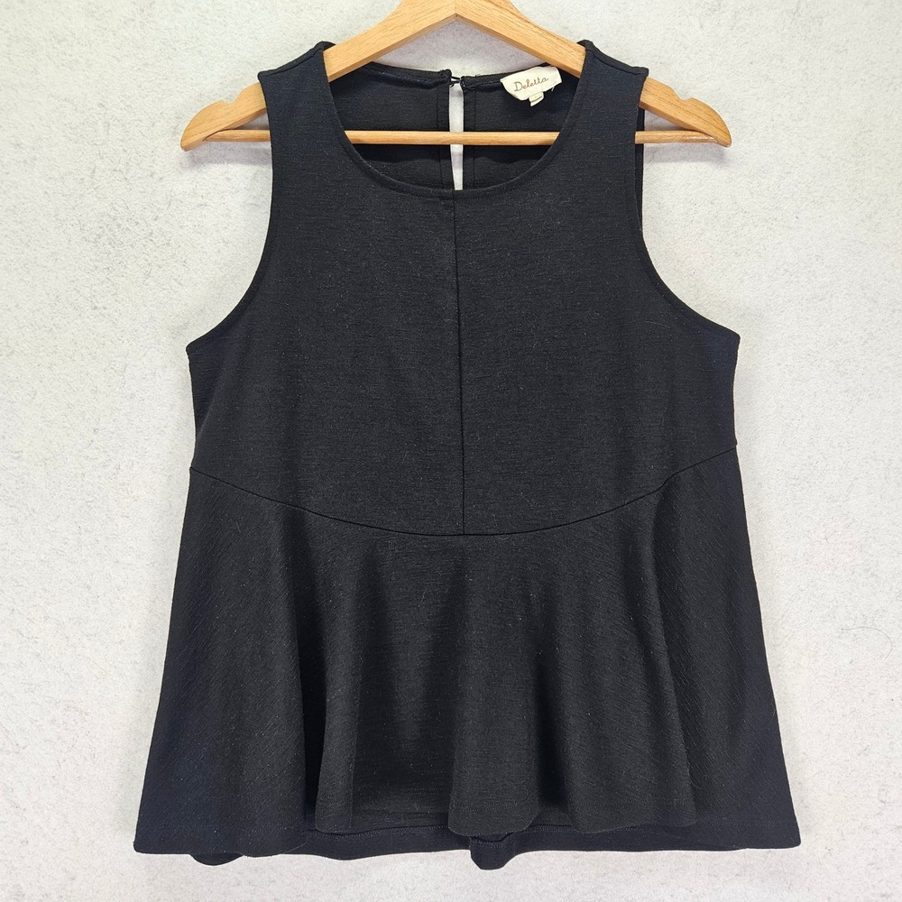 Deletta Women Polyester Rayon Peplum Tank Top Small Black
